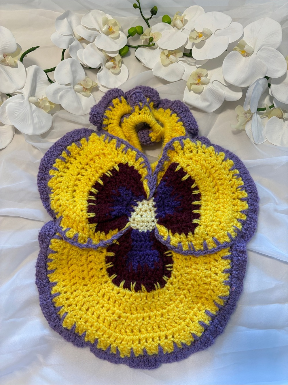 Purple, Burgundy & Yellow Iris Crochet Handbag